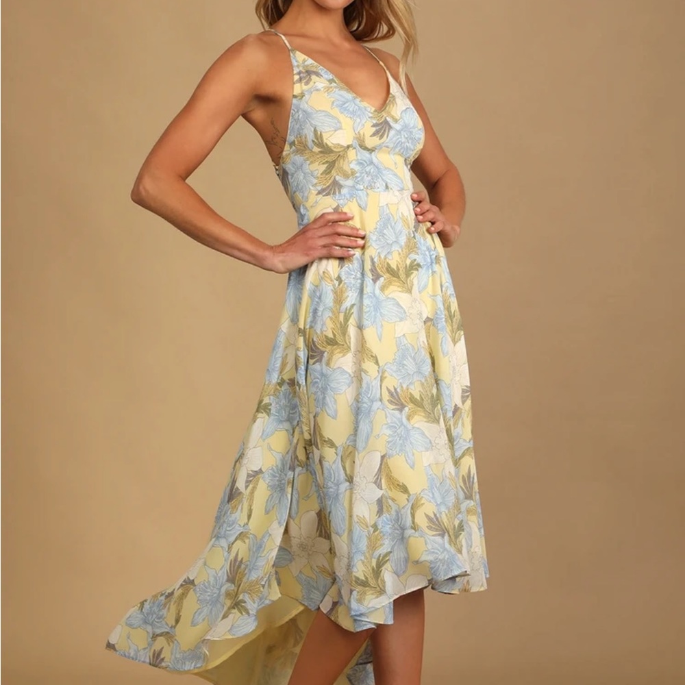 Lulus Be With Me Yellow Floral Print dress